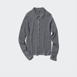 NWOT Uniqlo Gray wool Ribbed polo Button-Up Cardigan